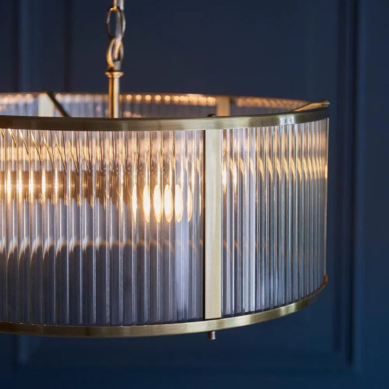 Ribbed Glass Brass Pendant Lamp - Antique Brass Light