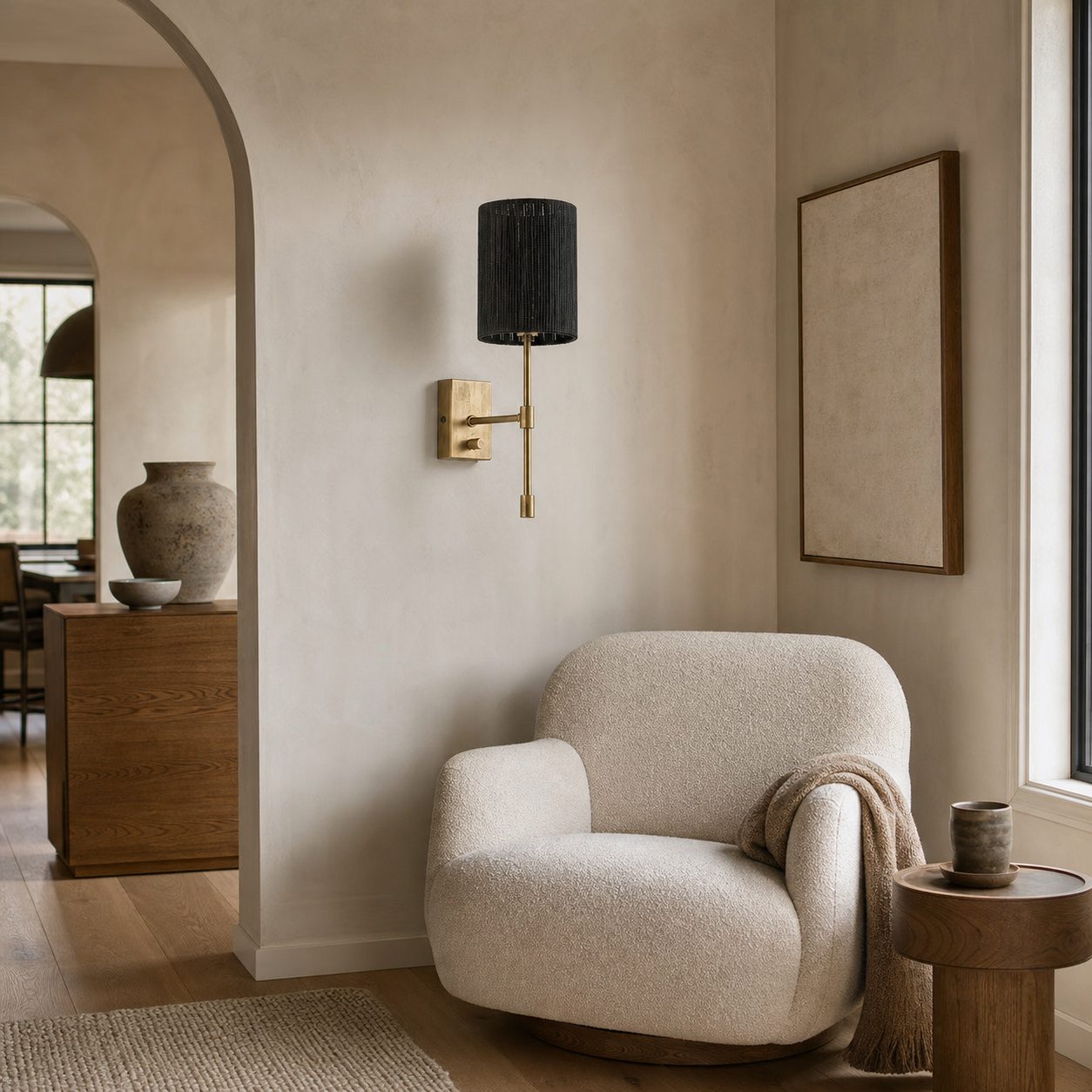 Atticus Fabric Shade Wall Sconce - Modern Brass Wall Light for Bedroom and Hallway