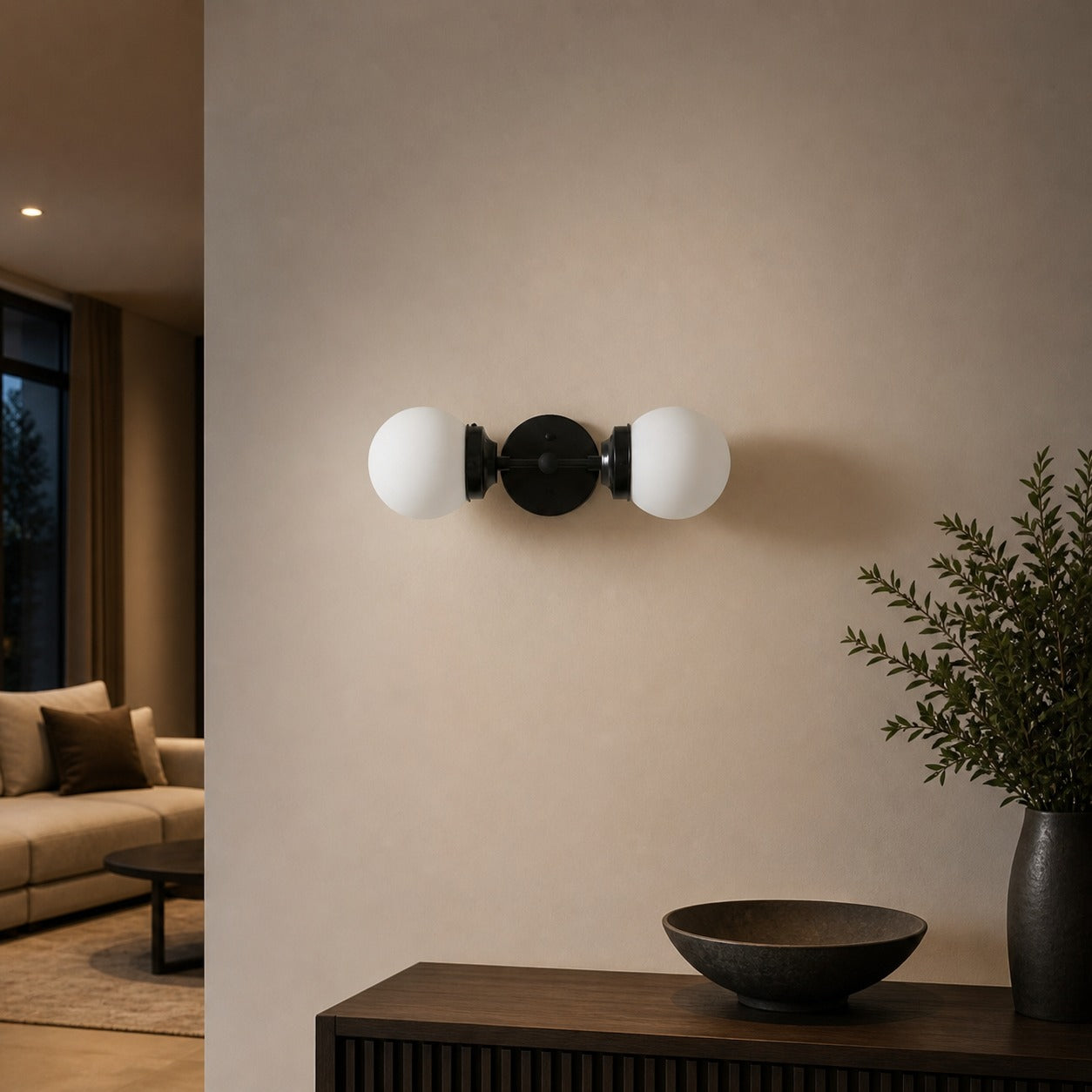 Lumio Globe Modern Geometric Sconce - Two Light Bathroom Vanity Lighting