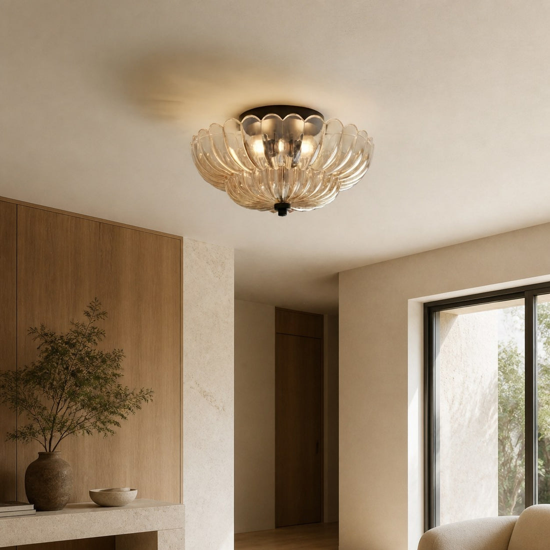 Orilanavo Glass Semi-Flush Ceiling Lamp - Stylish Umbrella Design for Bedroom and Living Room