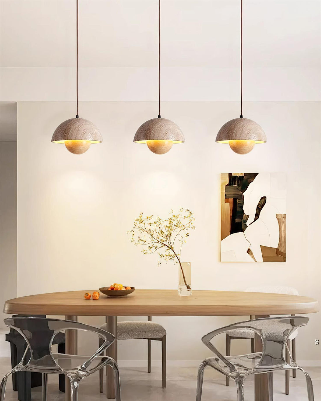 Natural Travertine Flower Bud Design Pendant Lamp
