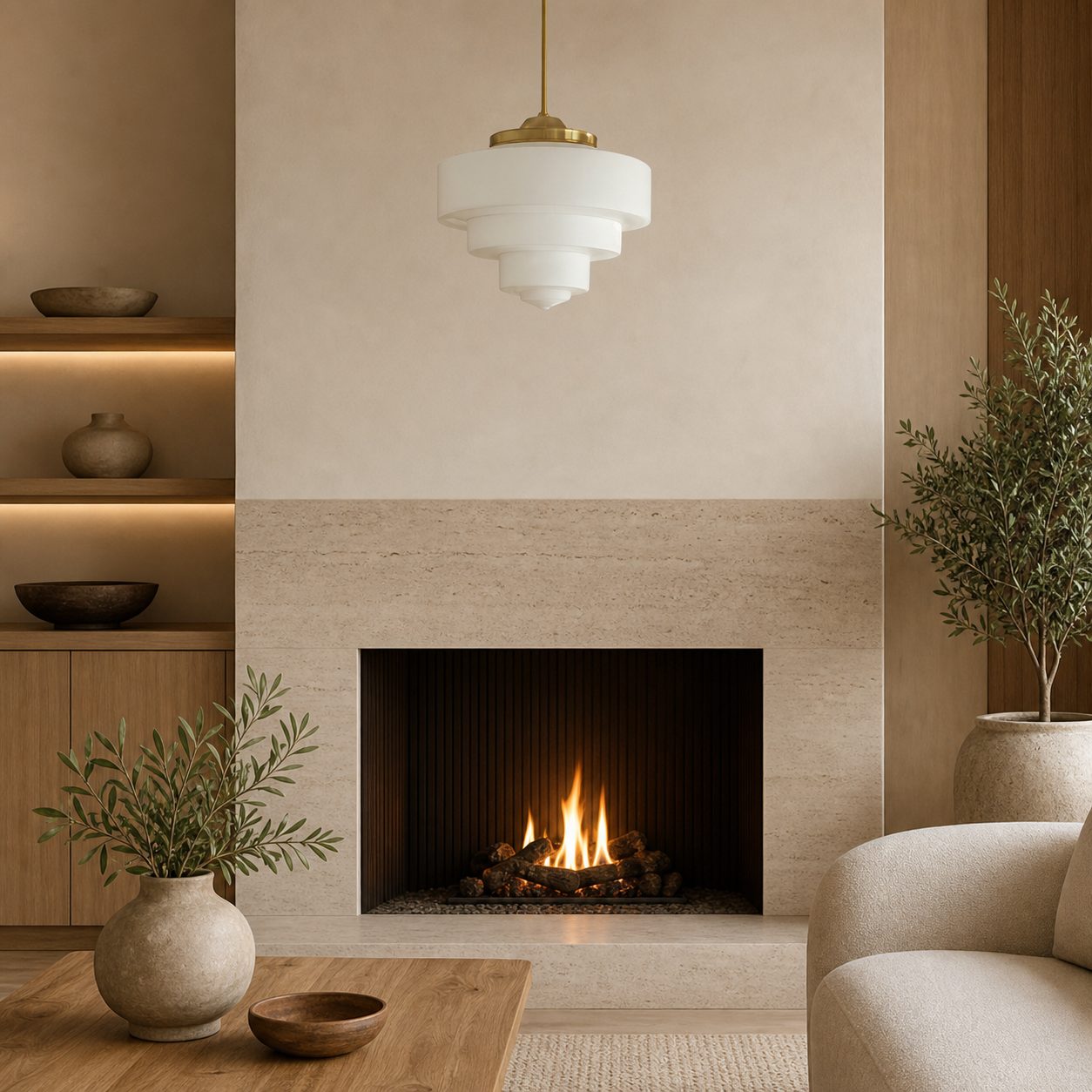 Geotower Glass Brass Pendant Light – Art Deco Opal Globe Ceiling Fixture