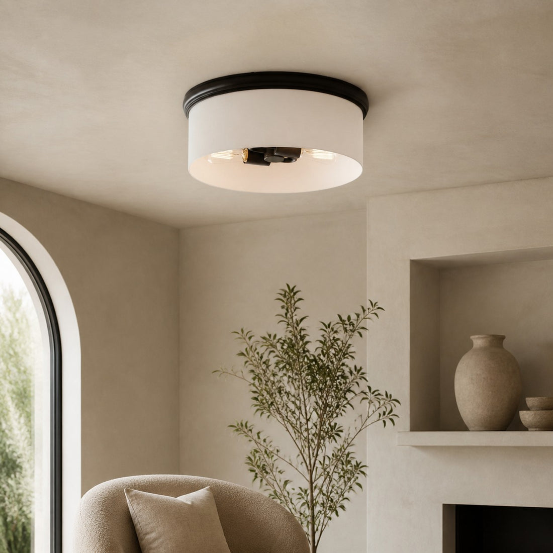 Roven Flush Mount Ceiling Lamp with Opal Glass Dome - Sleek Design for Bedroom and Living Room