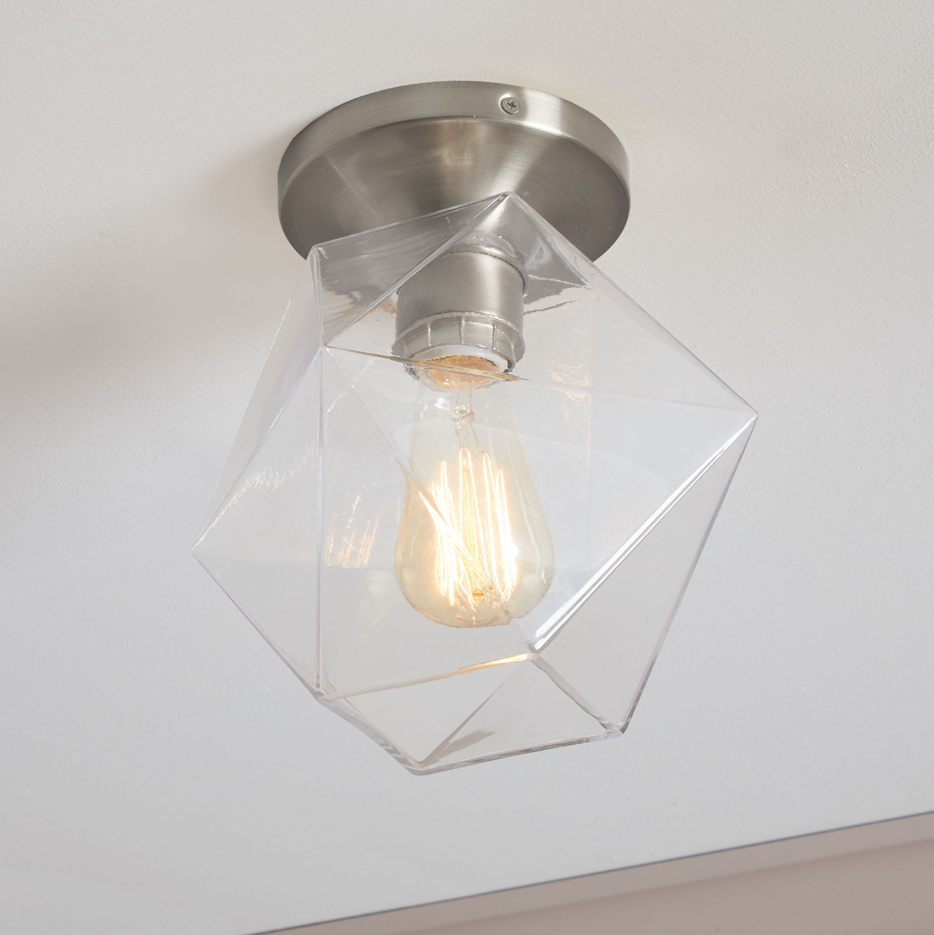 Talvior Sculptural Flush Mount Ceiling Light – Faceted Glass for Modern Interiors