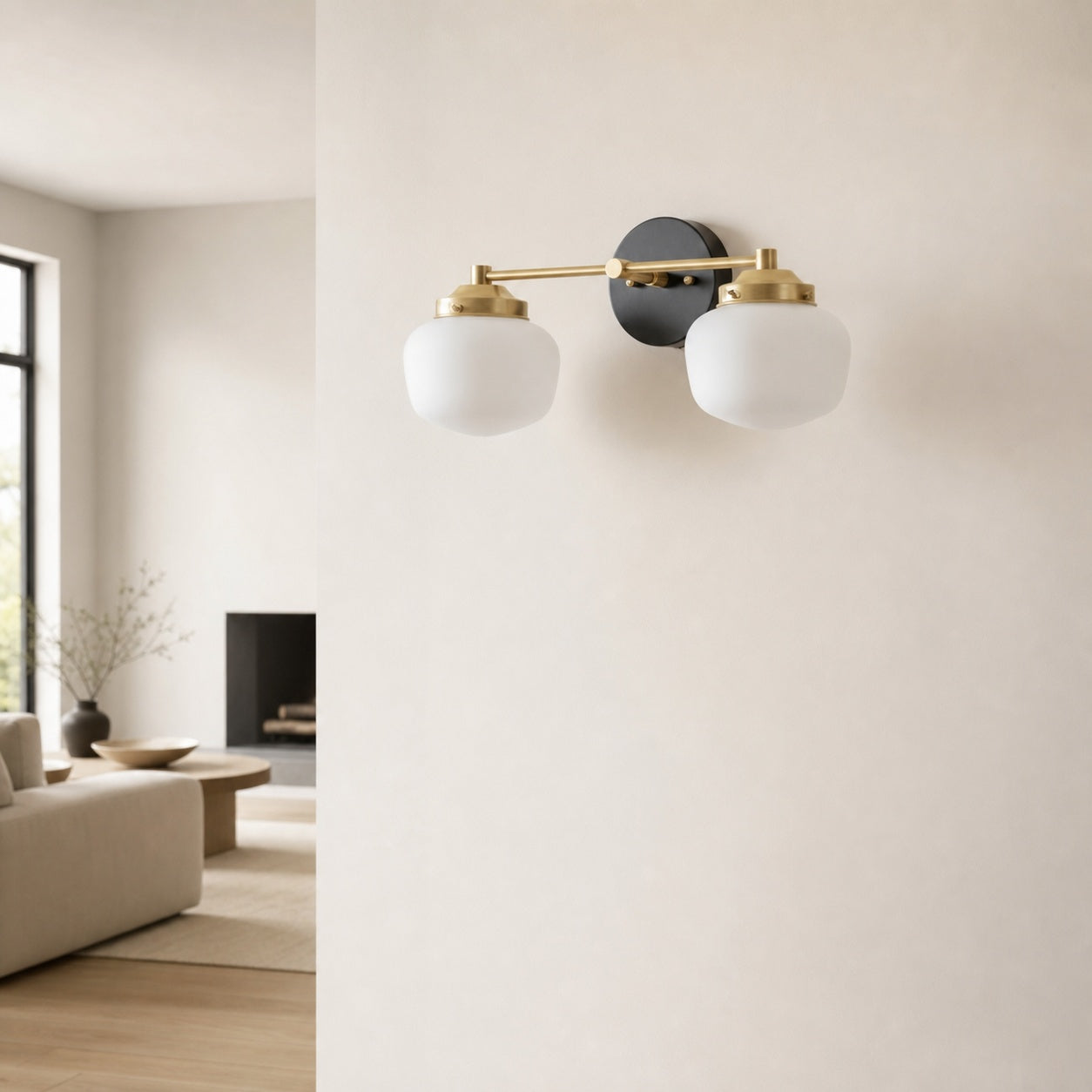 Opalume Glass Art Deco Vanity Light - Bathroom Wall Sconce with White Glass Shades