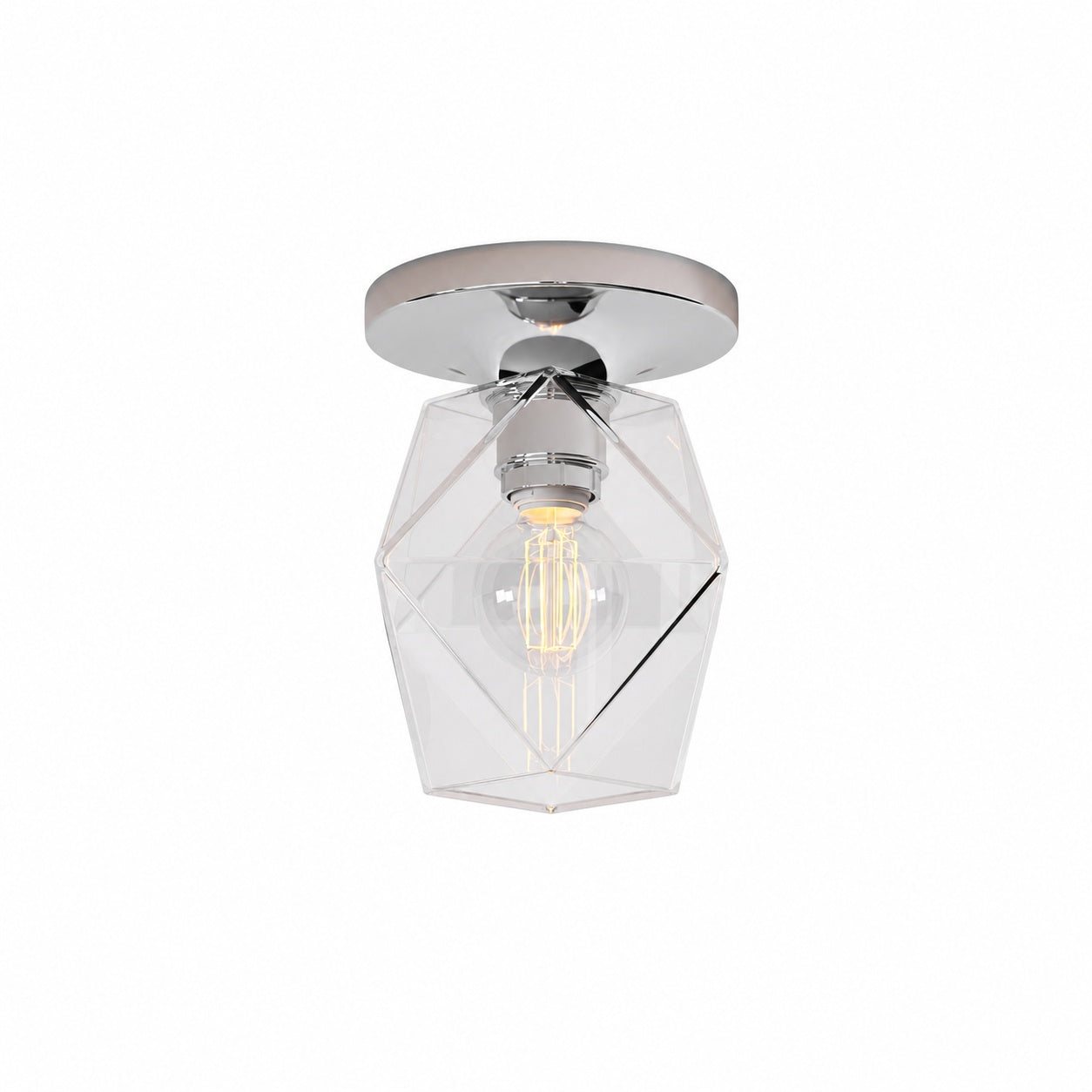 Talvior Sculptural Flush Mount Ceiling Light – Faceted Glass for Modern Interiors
