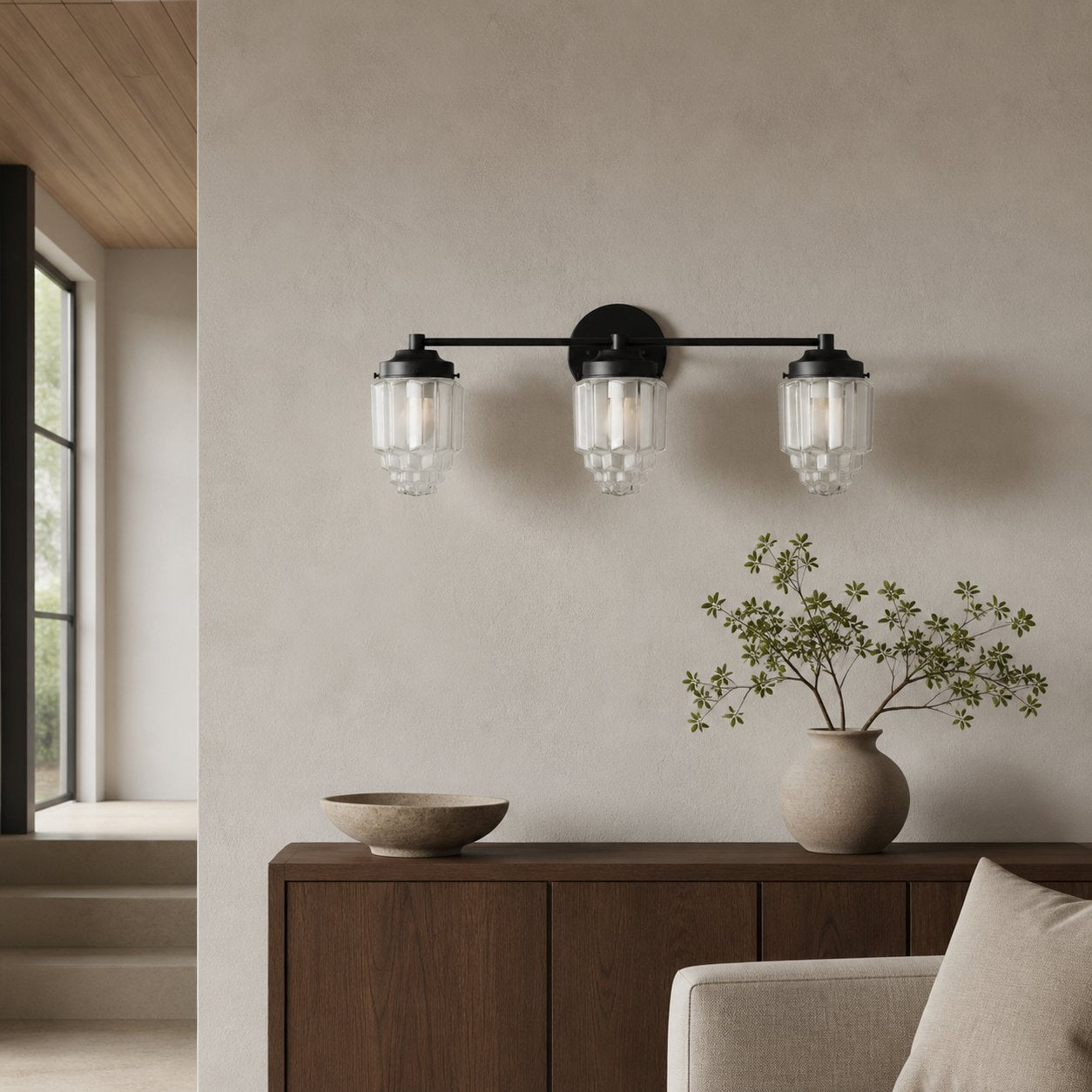 Tierlux Glass Vanity Light - Art Deco Bathroom Fixture with Skyscraper Shades