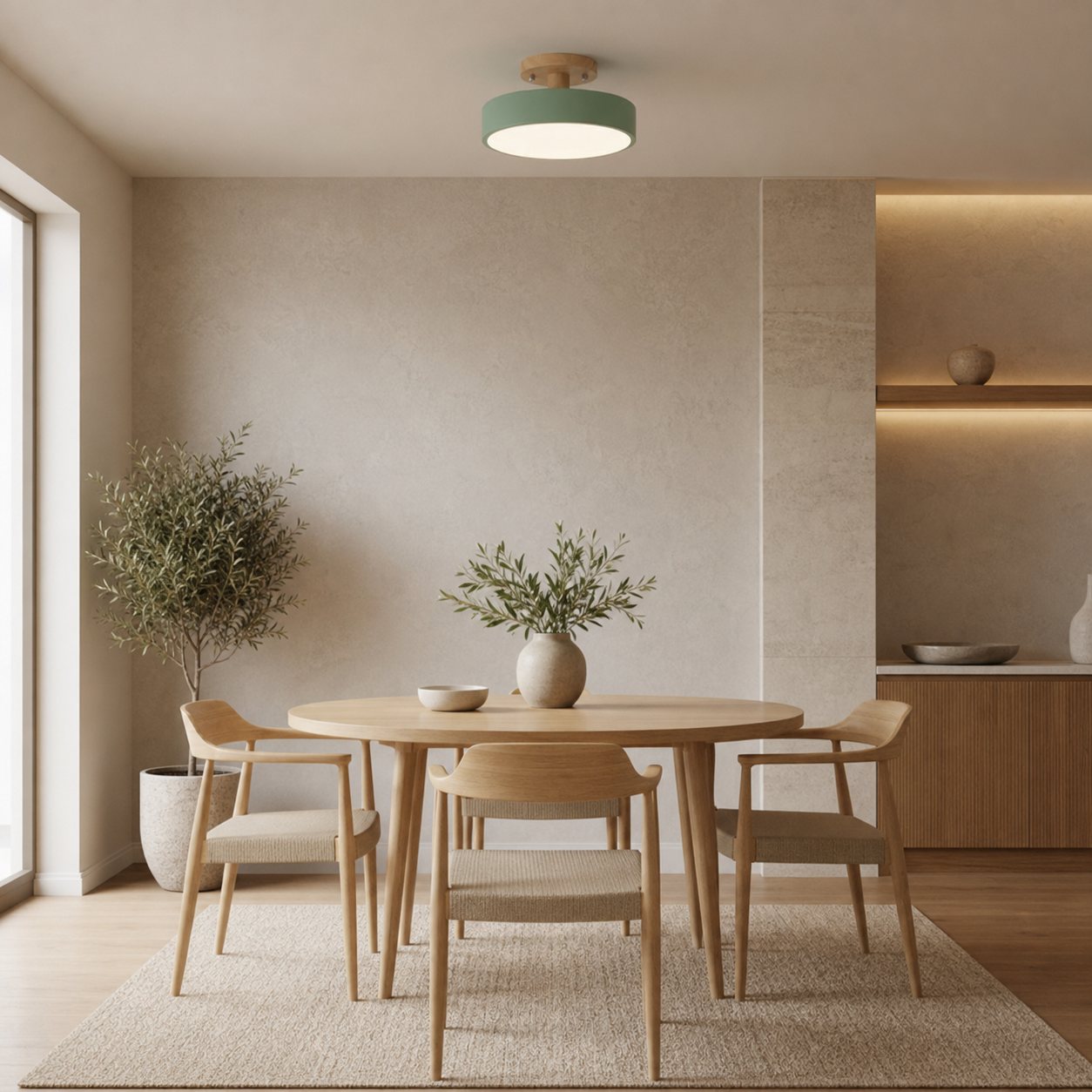 Macaroq Round Ceiling Light – Modern Wood and Acrylic for Bedroom