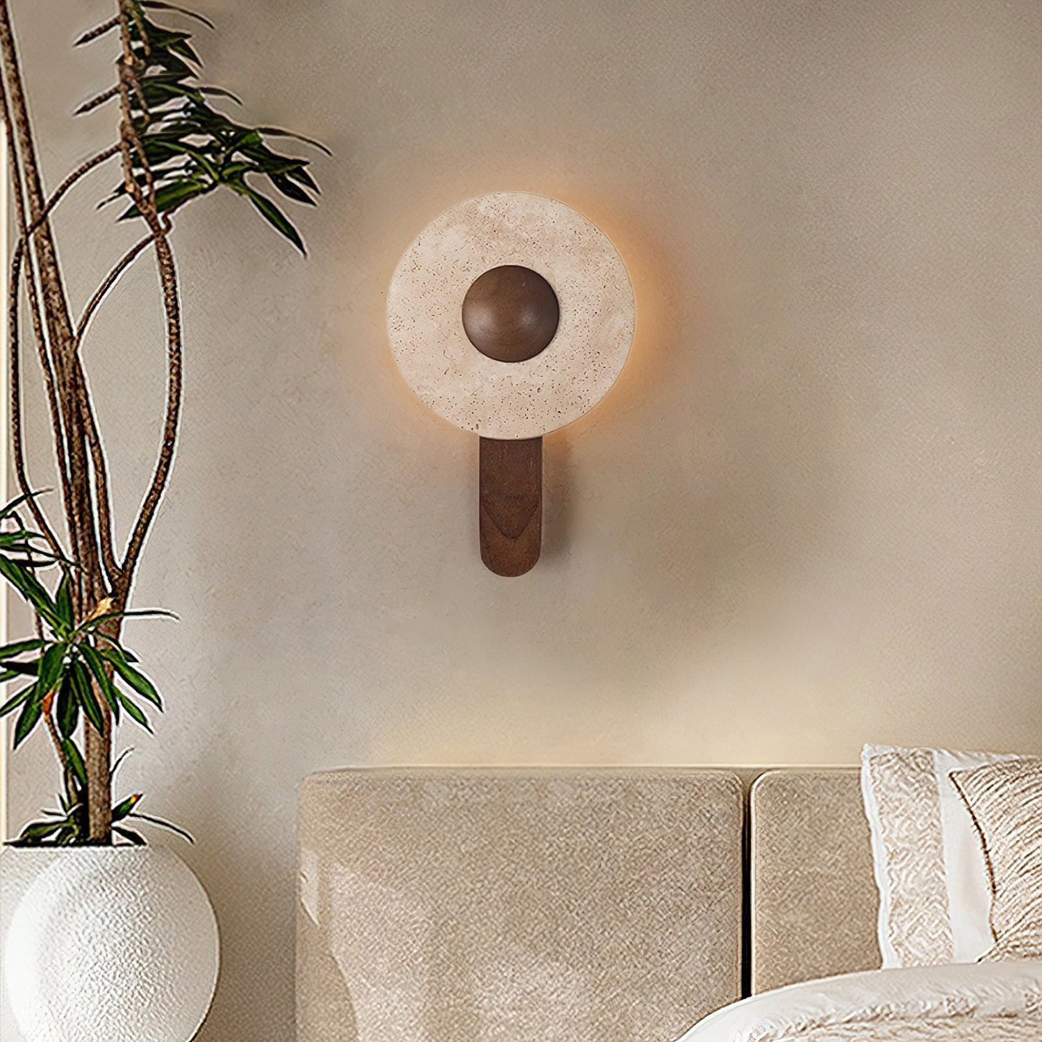 Yellow Travertine Wood Wall Lamp