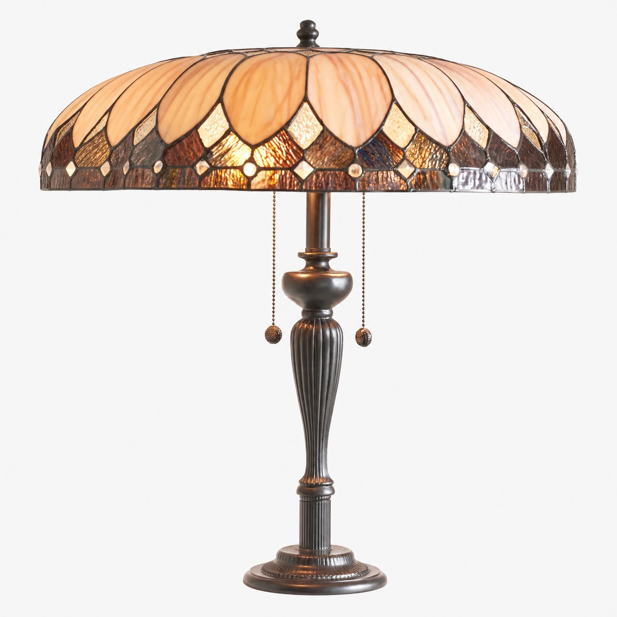 TF Brooklyn Geometric Art Deco Tiffany Floor Lamp –  Stained Glass Shade and Satin Black Base for Living Room