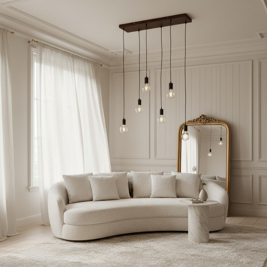 Vornix 6-Light Linear Pendant - Timber Beam Modern Industrial Fixture for Kitchen Island Dining Room