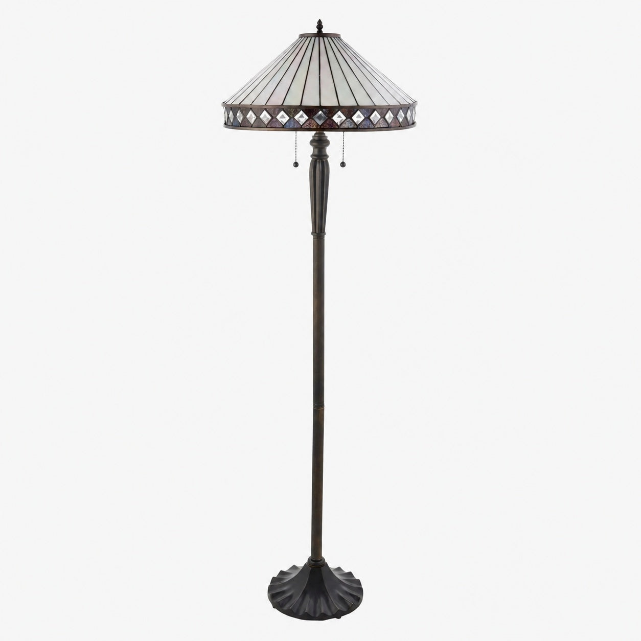 TF Fargo Geometric Tiffany Style Lamp — Amber and Cream Glass Accent Lighting for Bedroom or Study