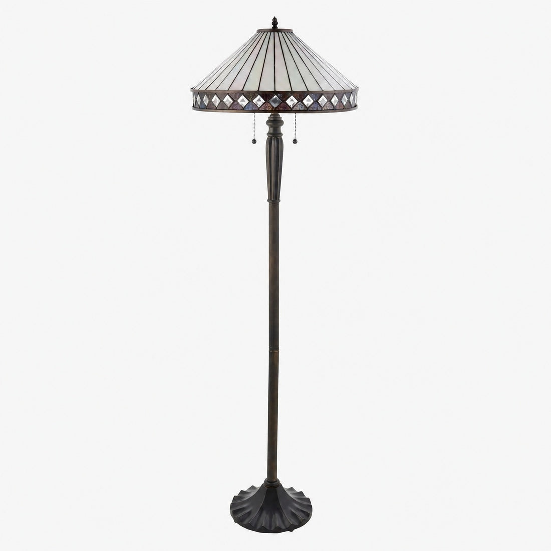 TF Fargo Geometric Tiffany Style Lamp — Amber and Cream Glass Accent Lighting for Bedroom or Study