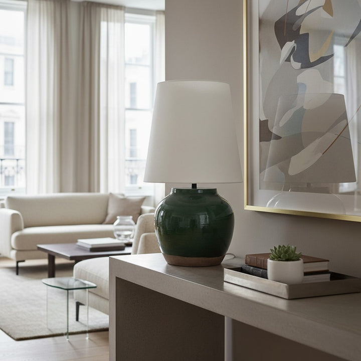 Ceruna Modern Ceramic Bedside Lamp with Linen Fabric Shade - Elegant Lighting for Bedroom and Living Room