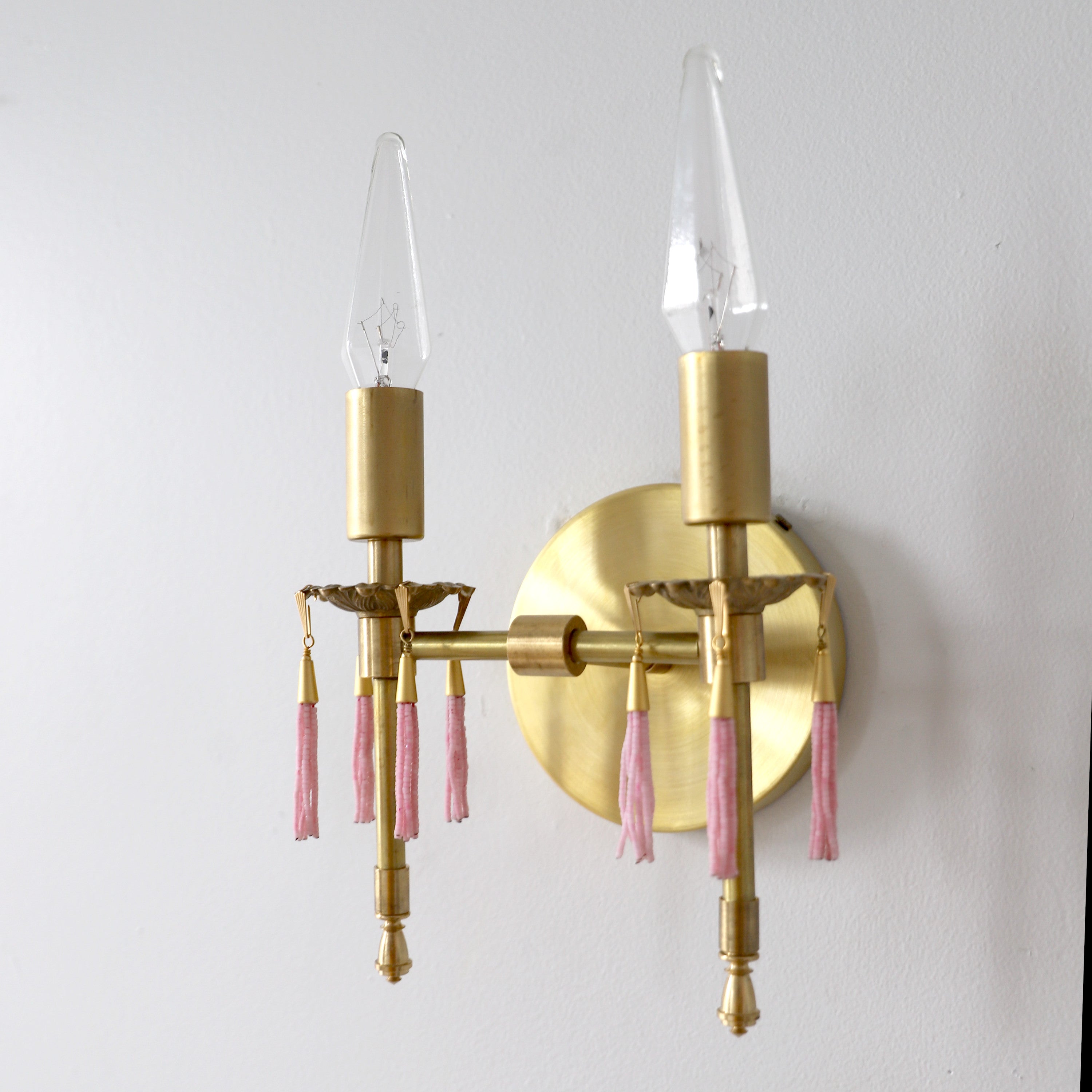 Antique Style Victorian Double Brass Wall Lamp - Sconce With Tassels