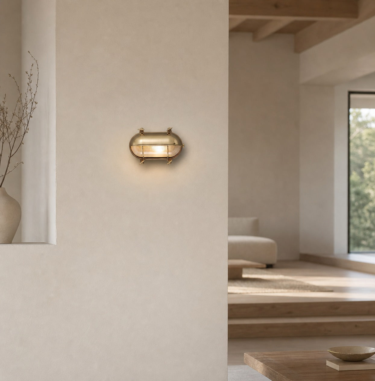 Ivoran Bulkhead Wall Sconce - Brass Caged Glass Vintage Industrial Light for Outdoor and Bathroom