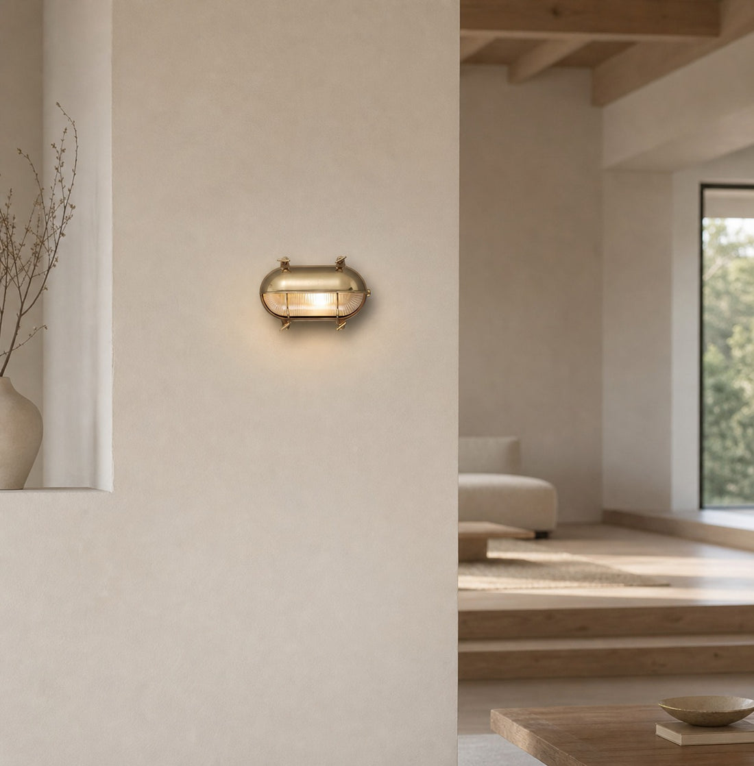 Ivoran Bulkhead Wall Sconce - Brass Caged Glass Vintage Industrial Light for Outdoor and Bathroom