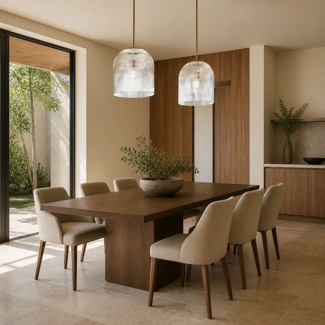 Alain Farmhouse Cooper Ribbed Glass Pendant Light