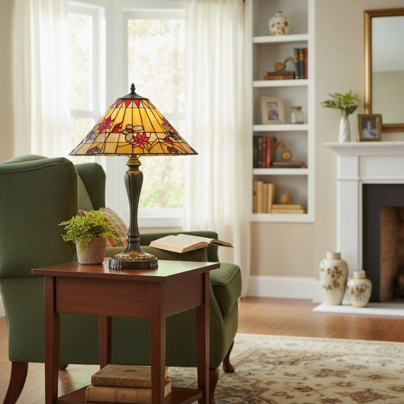 TF Butterfly Table Lamp – Hand-Cut Stained Glass Shade Table Light for Living Room and Bedroom