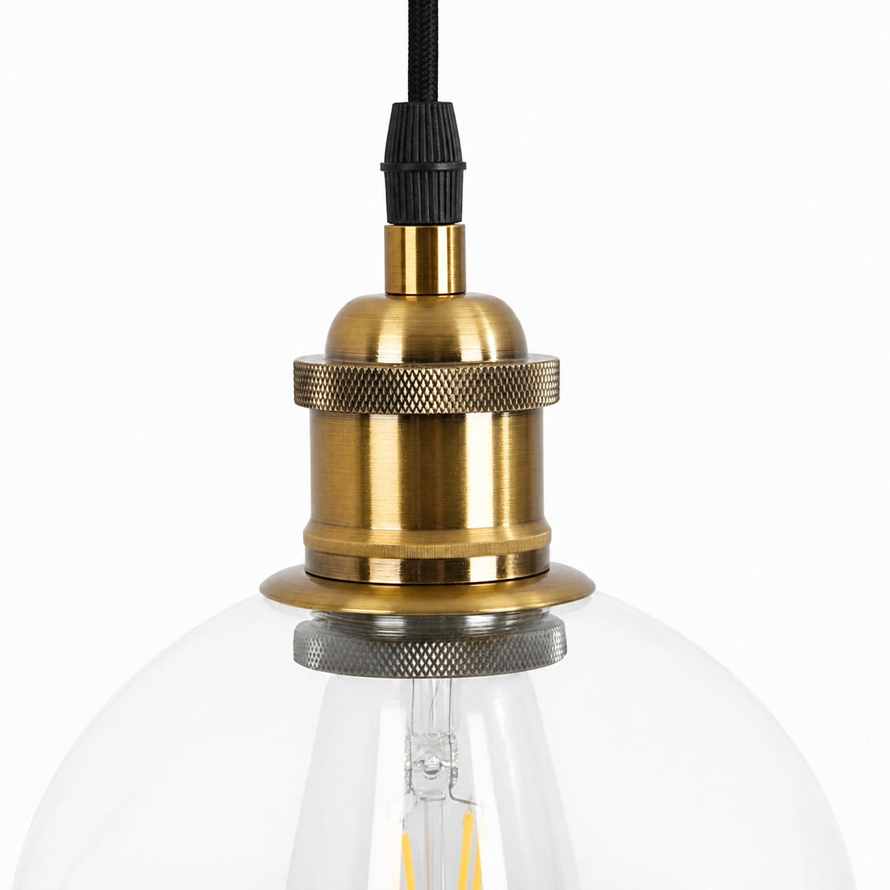 Glavena Vintage Glass Globe Pendant Light - Metal Details Hanging Light for Dining Rooms