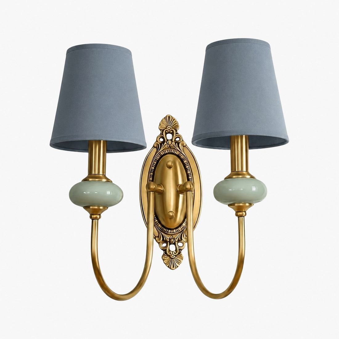 Rowanea Ceramic Wall Sconce with Fabric Shade and Metal Finish – Farmhouse Modern Hallway Light