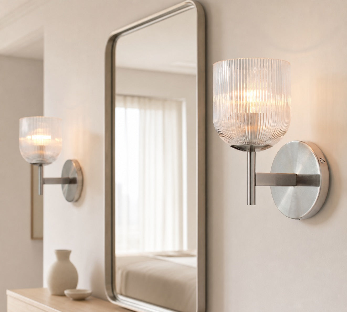 Bravira Ribbed Glass Sconce - Metal Wall Light with Clear Glass Shade