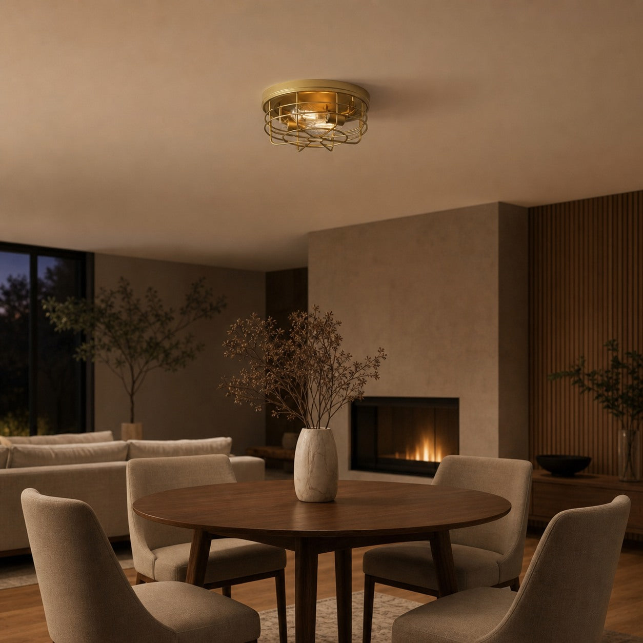 Gridray Round Metal Cage Ceiling Lamp Industrial Style – Indoor Lighting for Kitchen Entryway