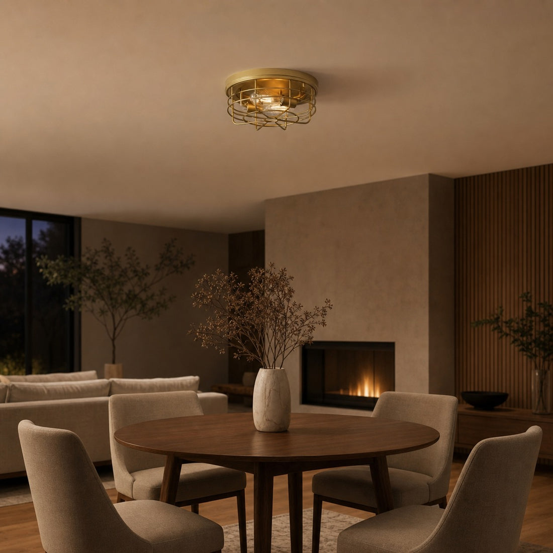 Gridray Round Metal Cage Ceiling Lamp Industrial Style – Indoor Lighting for Kitchen Entryway