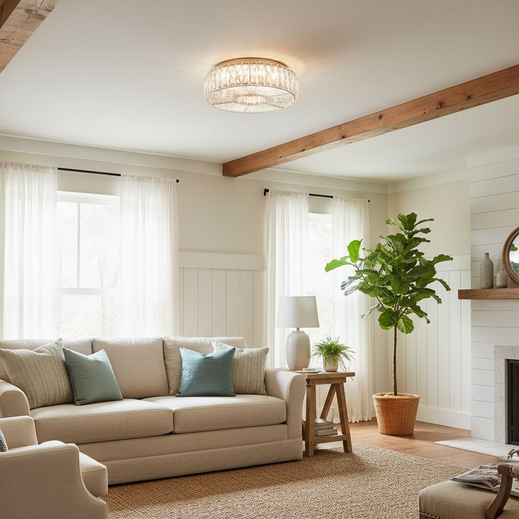 Glomar Glass Round Flush Ceiling Light - Modern Metal Glass Finish Living Areas