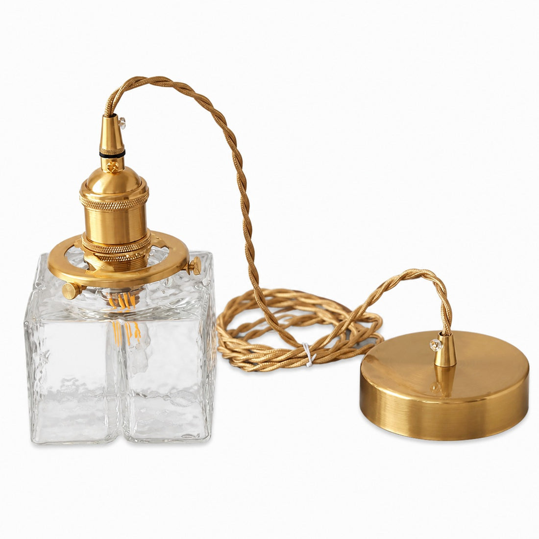 Traditional Vintage Square Rectangle Ripple Glass Iron 1-Light Pendant Light For Living Room