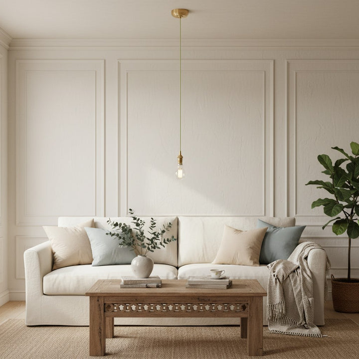 Plaitar Modern Brass Pendant Light - Minimalist Ceiling Fixture with Braided Cord for Hallways