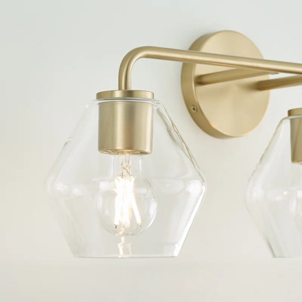 Vintage 3 Light Vanity Wall Light - Metal Glass Shades Bath Wall Sconce