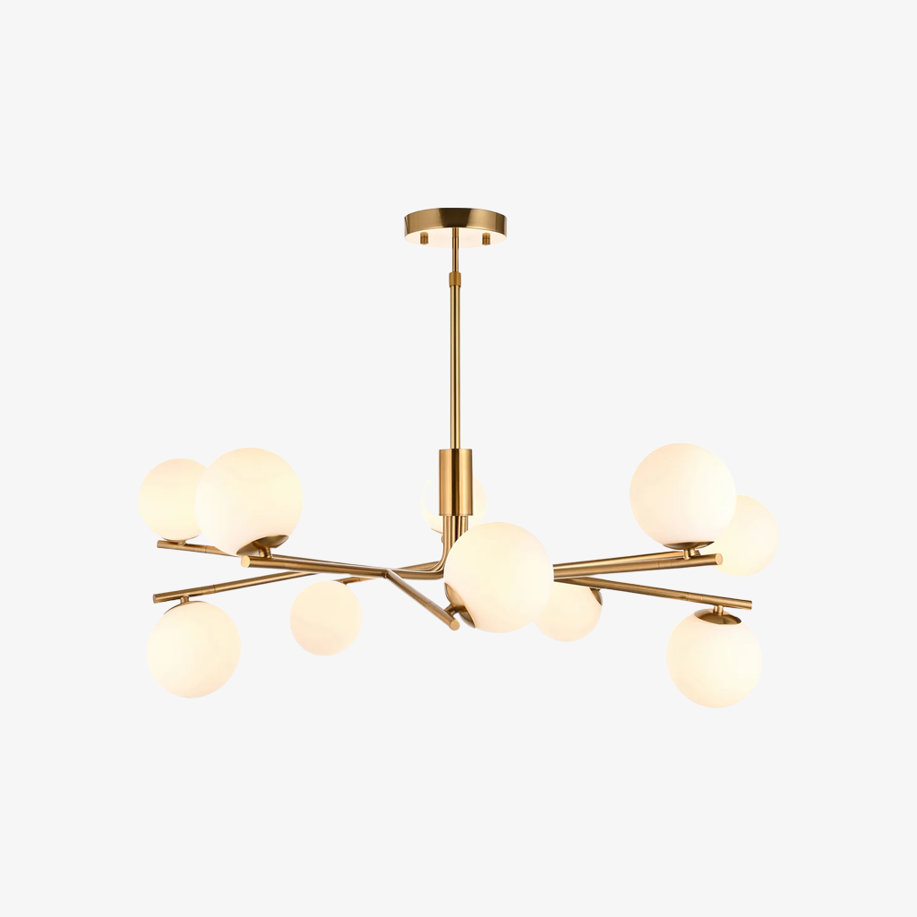 Tivara Mid-Century Modern 10-Light Pendant – Chandelier with Globe Shades for High Ceilings
