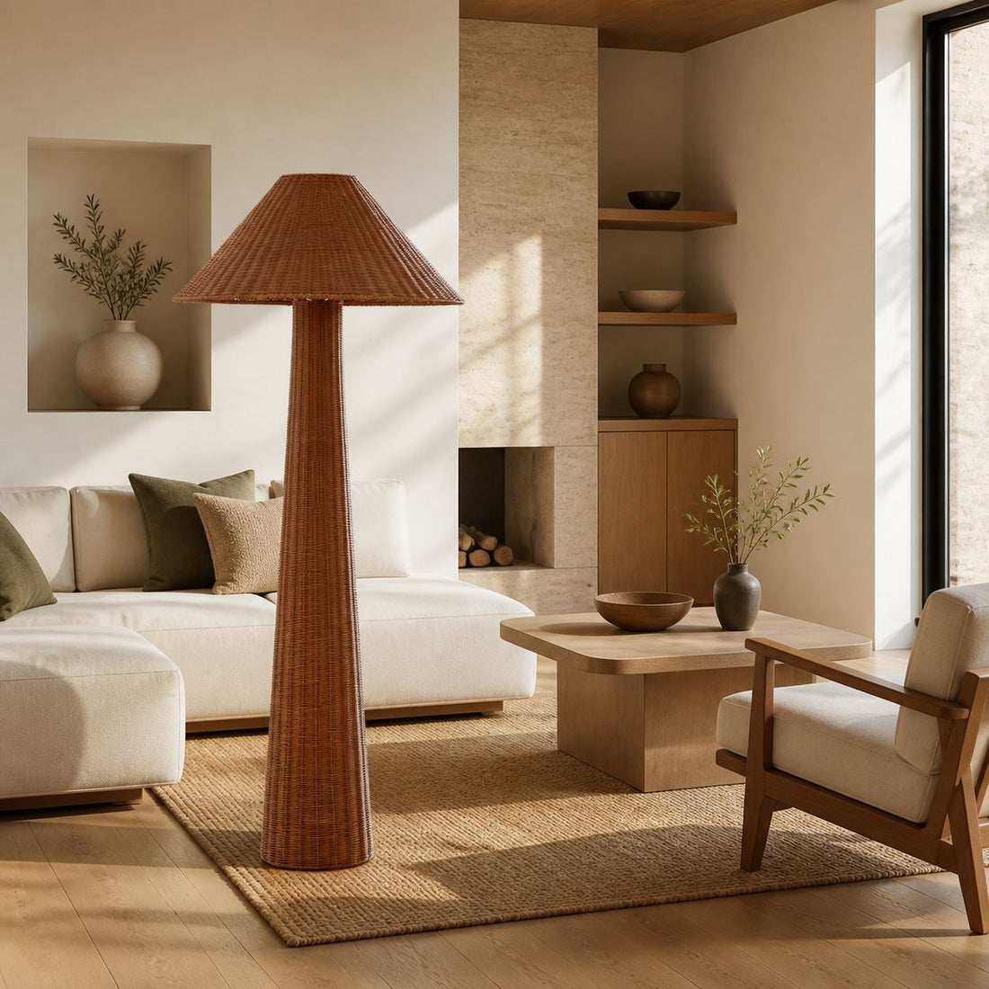 Wickara Woven Floor Lamp - Sculptural rattan design with natural rattan style, suitable for living room & bedroom