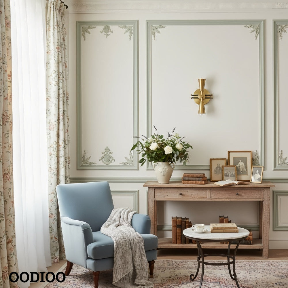 Pyralis Cone Dual Brushed Brass Cone Wall Sconce – Art Deco Vanity Light for Bathroom