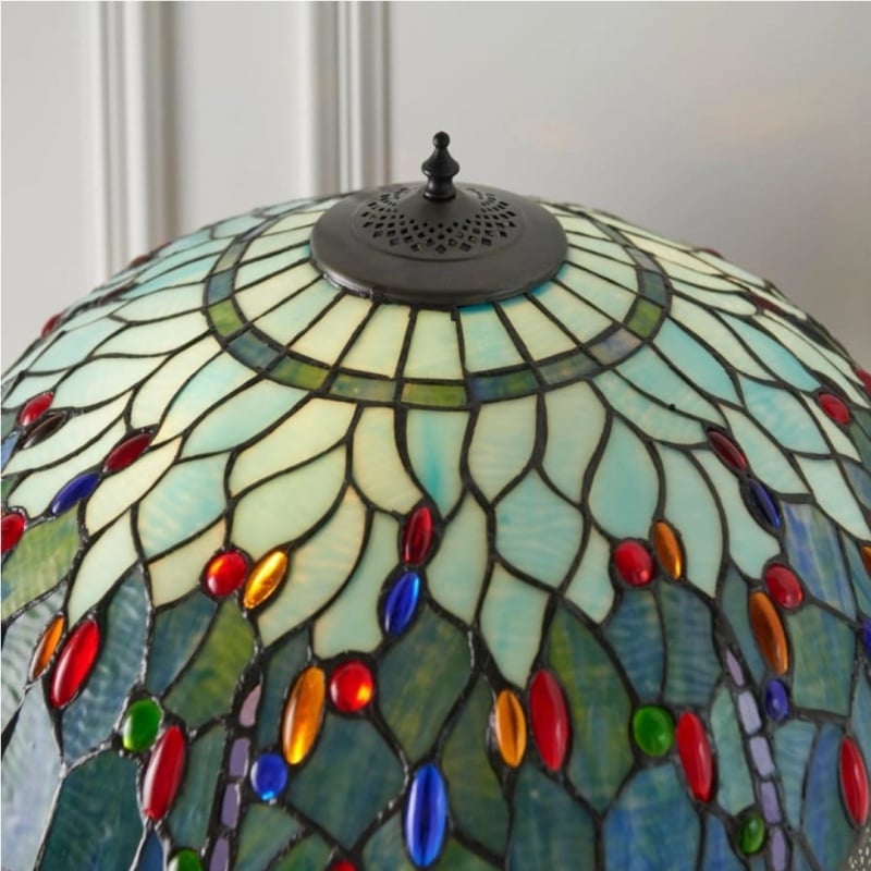 TiffStar Art Glass Floor Lamp with Ornamental Pattern Shade – Standing Light for Living Rooms