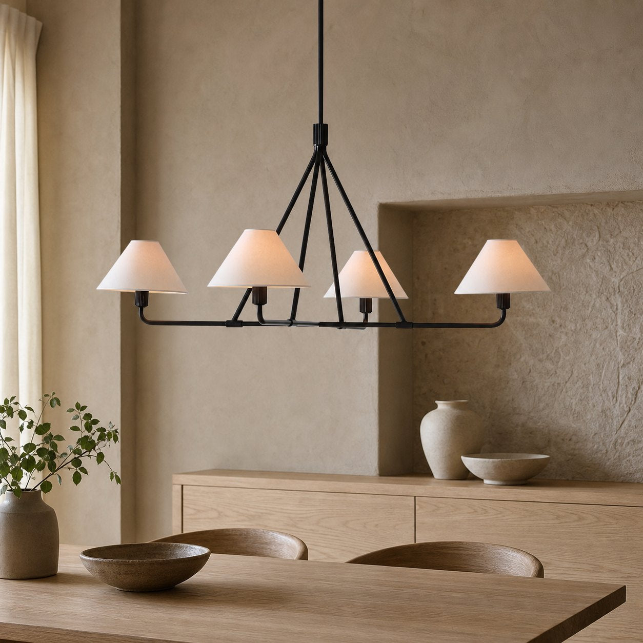 Diora Pendant Light -  Modern Metal Fixture with Linen Shades