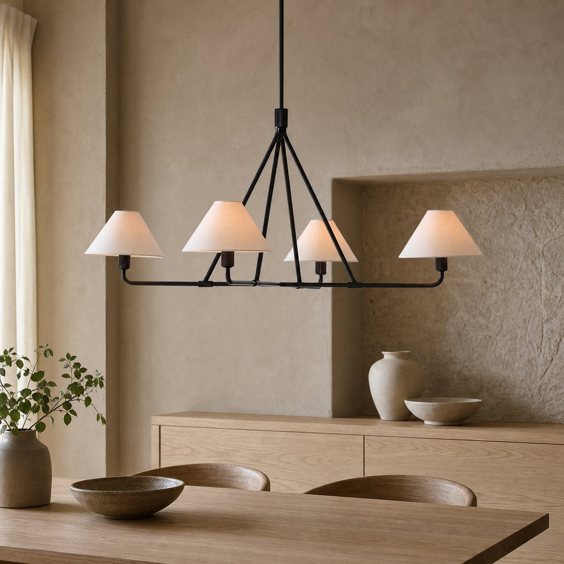 Diora Pendant Light -  Modern Metal Fixture with Linen Shades