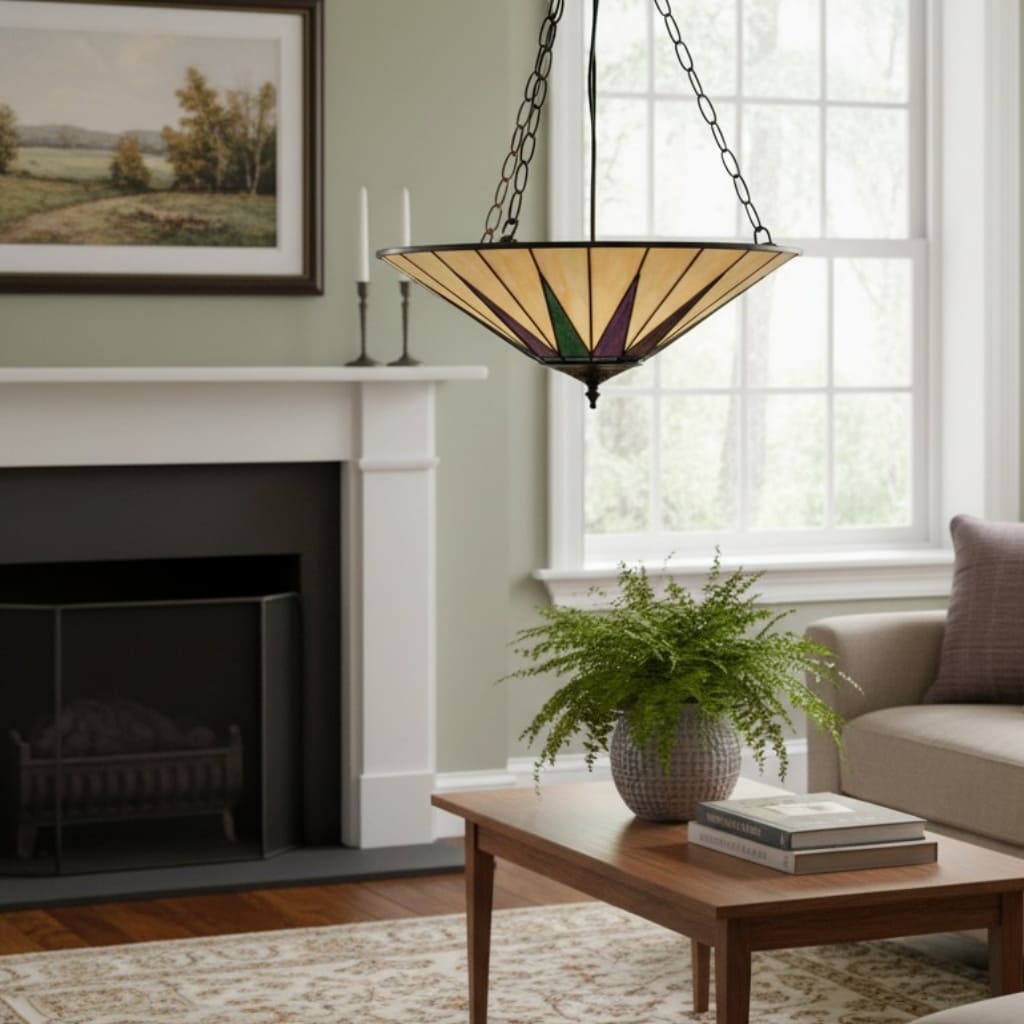 TF Dark Star Tiffany Ceiling Lamp – Stained Glass Star Design for Dining or Hall