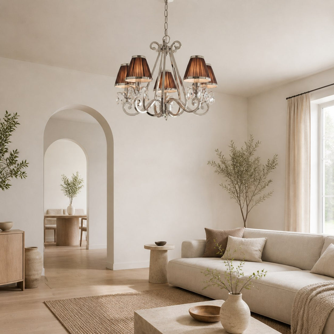 Talonis Multi-light Fabric Chandelier - Elegant Metal Curved Arms for Dining and Living