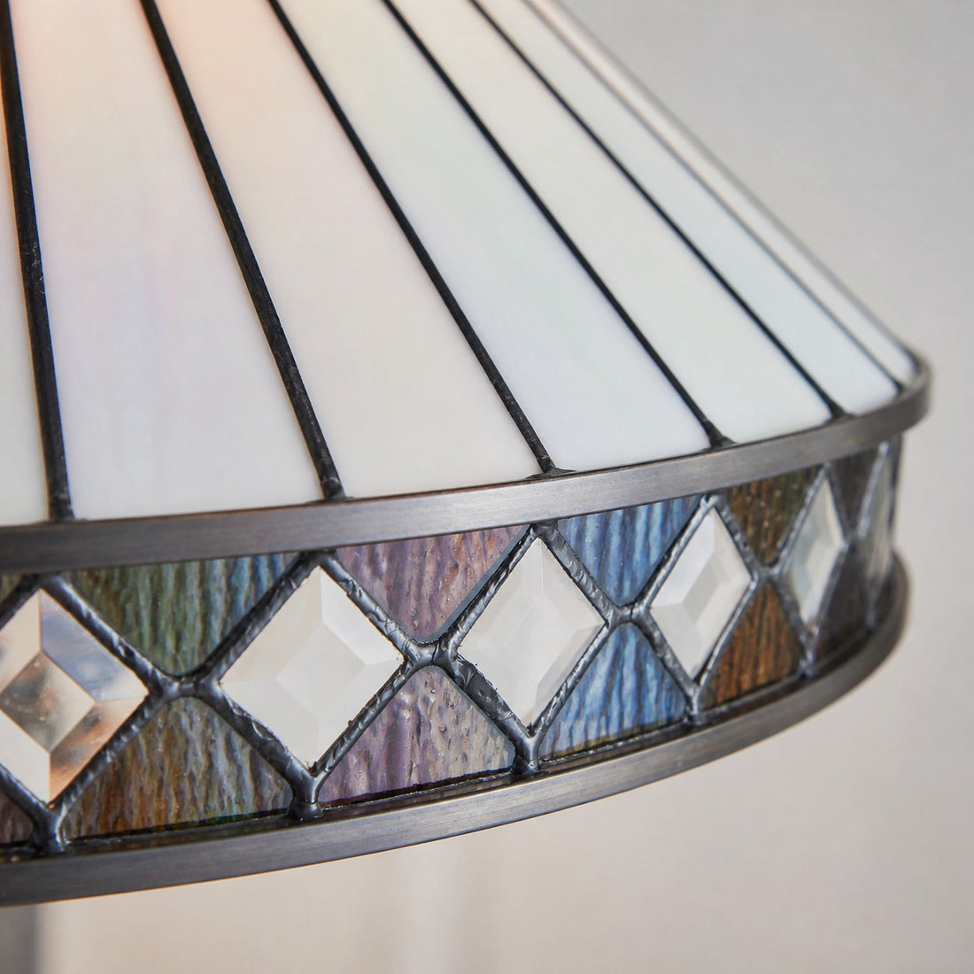TF Fargo Geometric Tiffany Style Lamp — Amber and Cream Glass Accent Lighting for Bedroom or Study