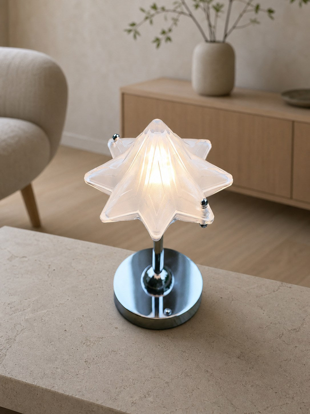 Art Deco Star Table Lamp - Frosted Glass Light for Modern Bedrooms - Astris Lyra