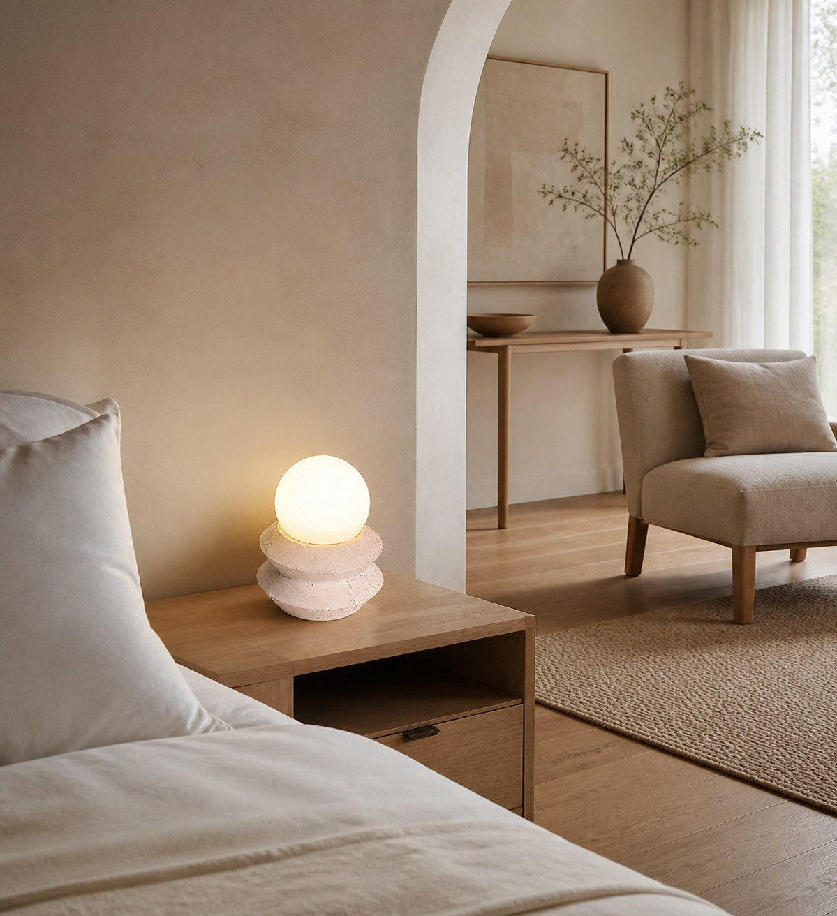 Fin Travertine Table Lamp (Built-in Battery)