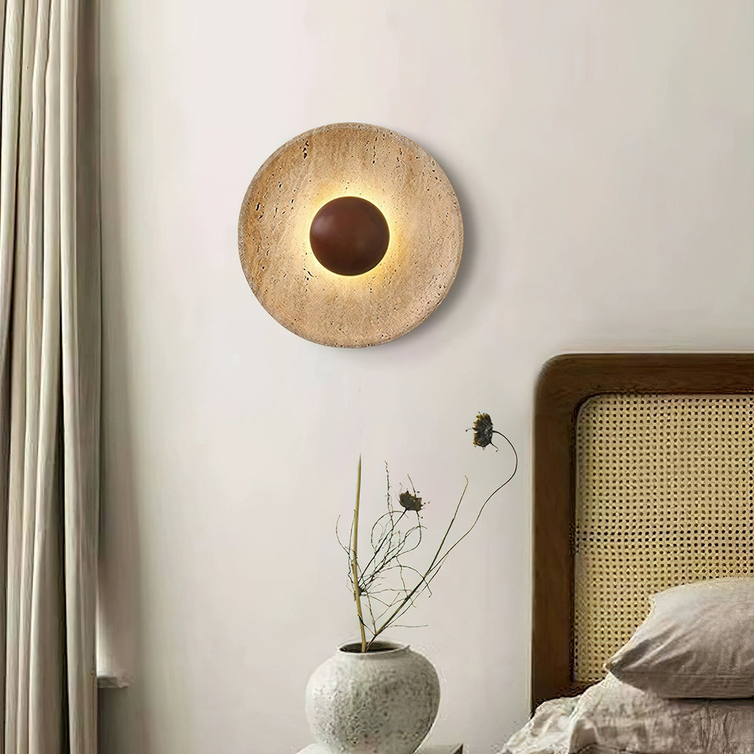 Medieval Yellow Travertine Wood Wall Lamp