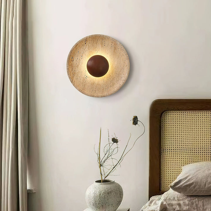 Medieval Yellow Travertine Wood Wall Lamp