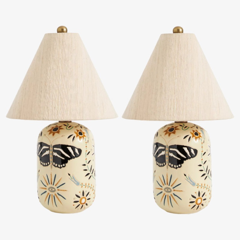 Ceruna Ceramic Table Lamp - Tapered Linen Shade Wax Resist for Bedroom