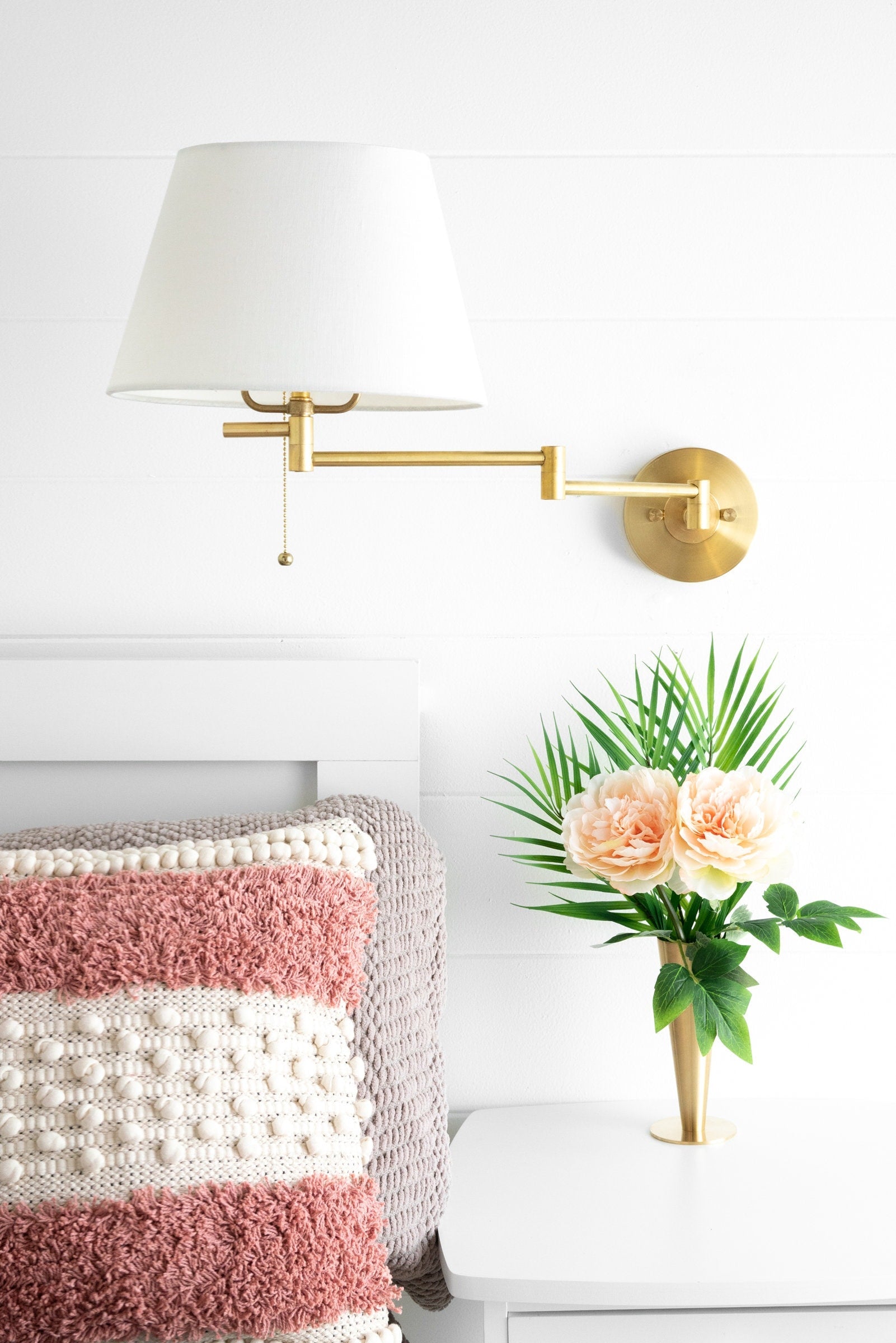 Ornato Luxe Adjustable Arm Wall Light Fixture – Cloth Shade Wall Sconce for Bedside, Entryway