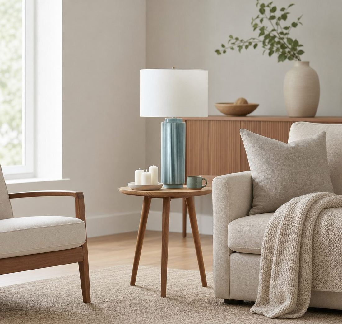 Ceruna Minimalist Ceramic Table Lamp - Ceramic Base With A Linen Lampshade