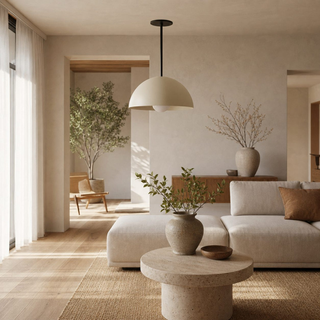 Metio Dome Neutral Dome Pendant - Modern Metal Accent Lighting