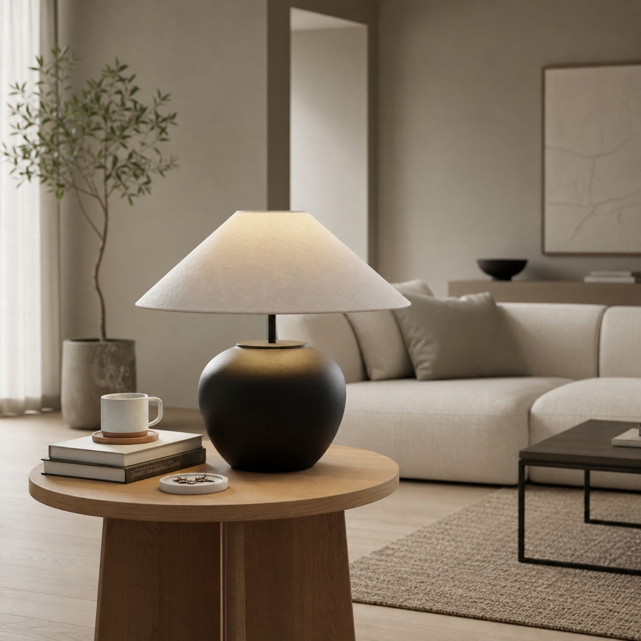 Ceravine Ceramic Table Lamp – Elegant Ceramic Base with Fabric Shade for Bedroom or Living Room